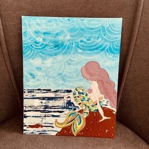 Mermaid painting. Beautiful accent colors. 8x10